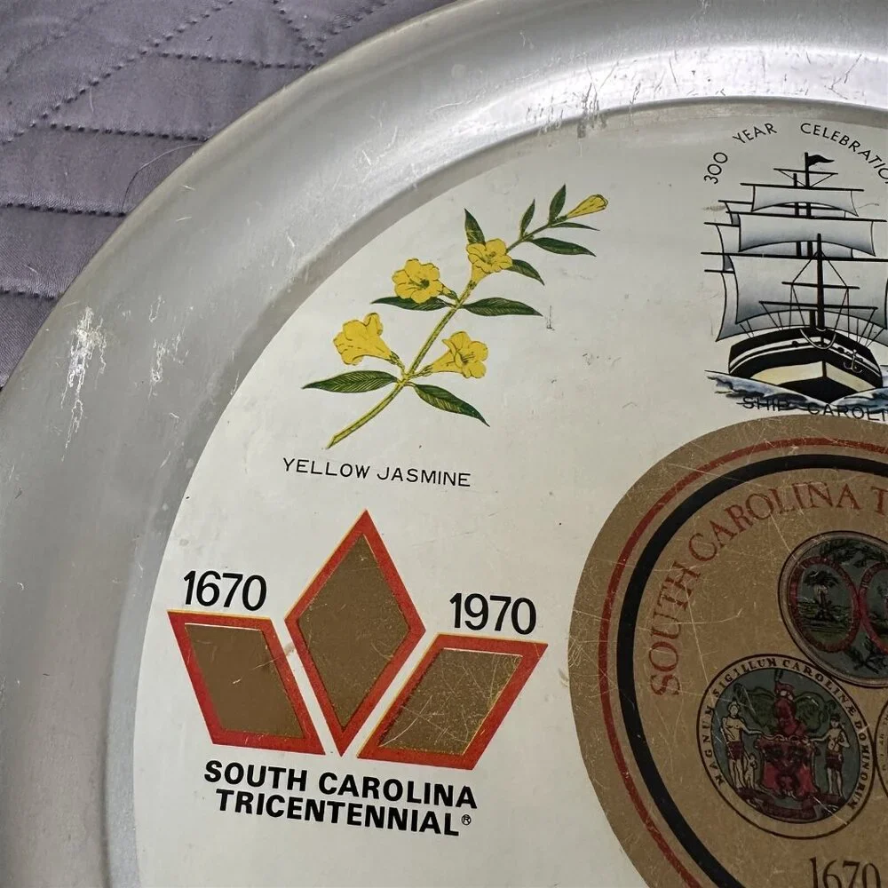 Vintage South Carolina Tricentennial Tray Aluminum Souvenir 1670-1970 Symbols